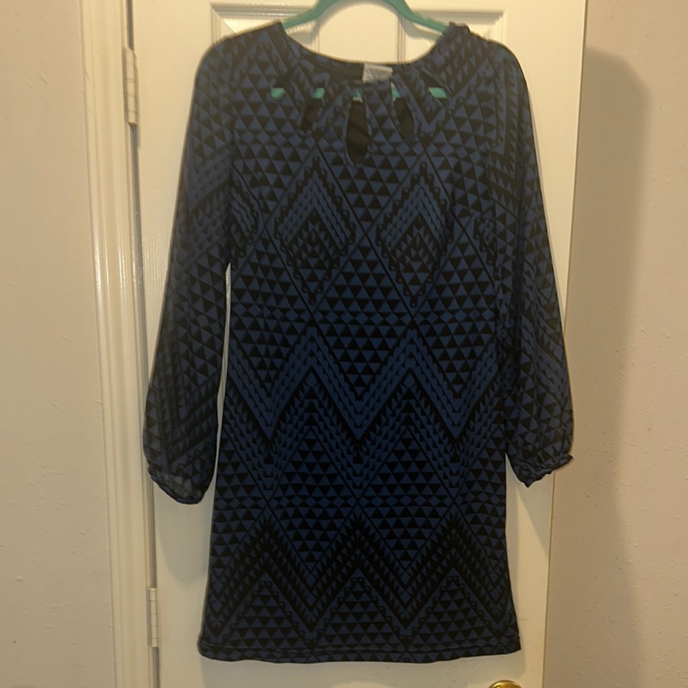 Danny & Nicole Blue Sheath Dress with Bishop Sleeves